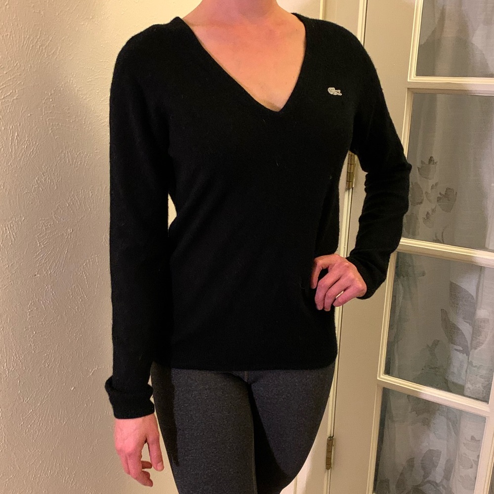 Black 100% Cashmere Lacoste V-neck